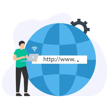 Man working on world browser  Illustration