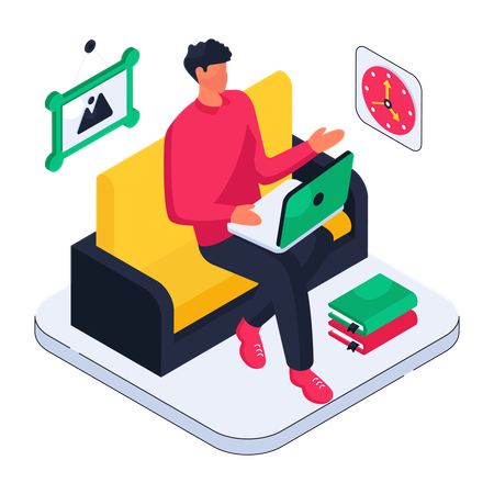 Man working online from home  Illustration