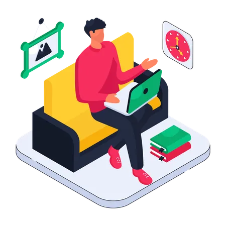 Man working online from home  Illustration