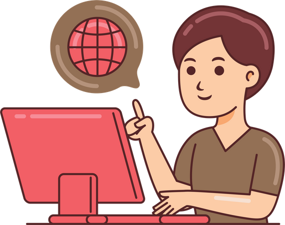 Man Working Online  イラスト