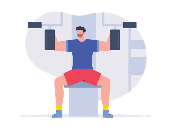 Man working out using arm machine  Illustration