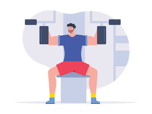 Man working out using arm machine  Illustration