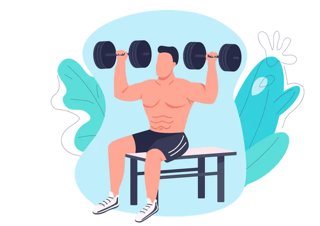 Man Working Out With Dumbbells Flat Color Vector Faceless Character Weightlifter Bodybuilder Training Isolated Cartoon Illustration For Web Graphic Design And Animation Weight Lifting Exercise Illustration