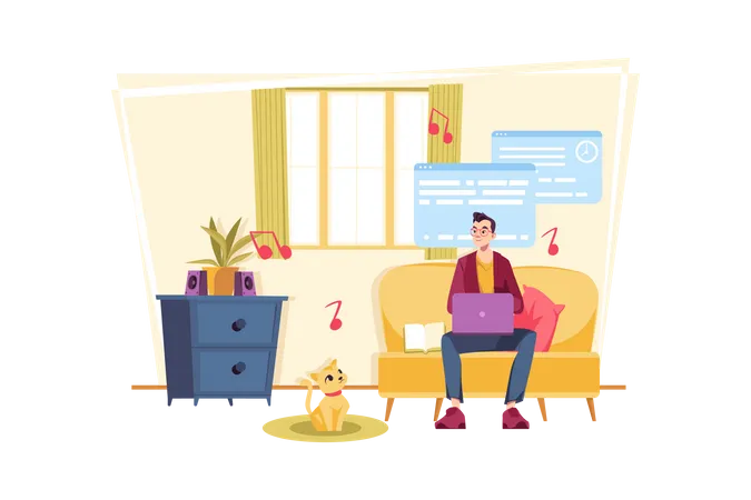 Man working peacefully from home  Illustration