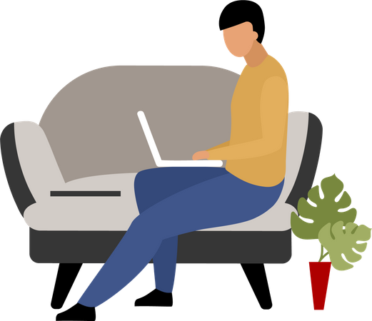 Man working remotely at home Illustration