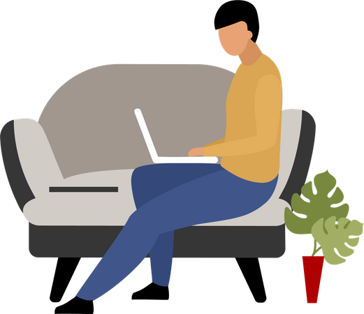 Man working remotely at home  Illustration