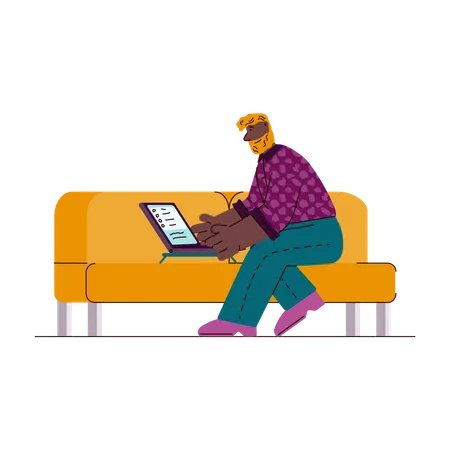 Perfect Workplace App Man With Laptop Working From Home On Living Room Sofa Phone Screen With Freelance Work Application Poster Template Flat Isolated Vector Illustration Illustration