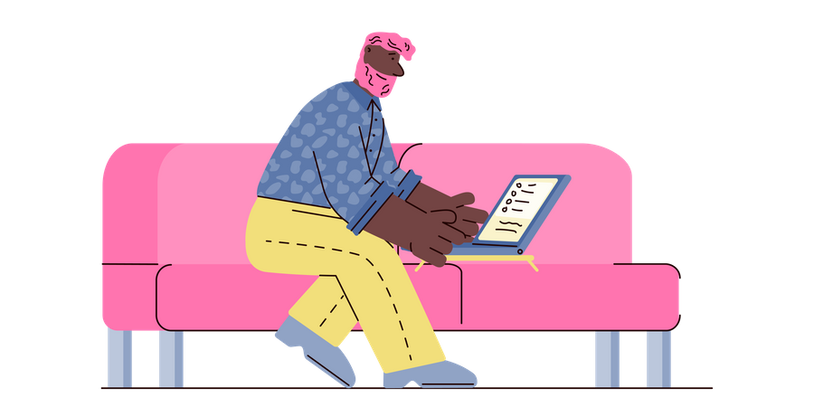 Man working remotely from home using laptop  Illustration