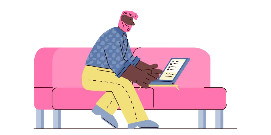 Man working remotely from home using laptop  Illustration