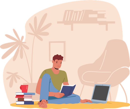 Man working remotely from home workspace  Illustration