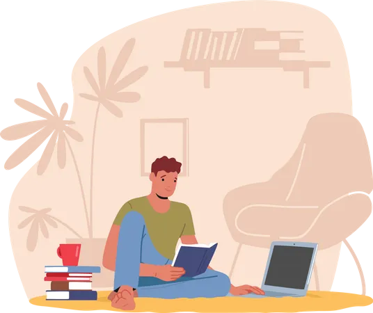 Man working remotely from home workspace  Illustration