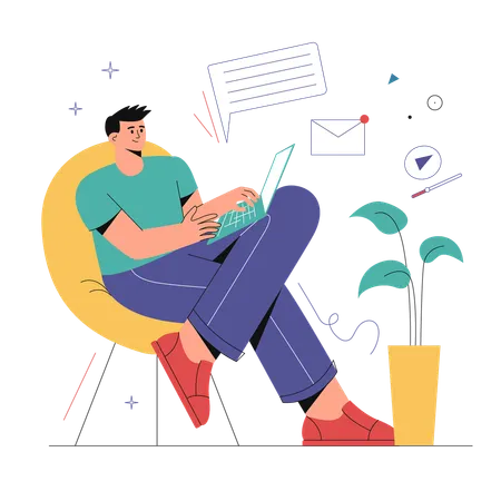 Man Working From Home Illustration