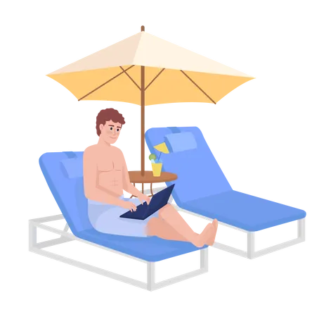 Man working remotely on tropical islands  Illustration