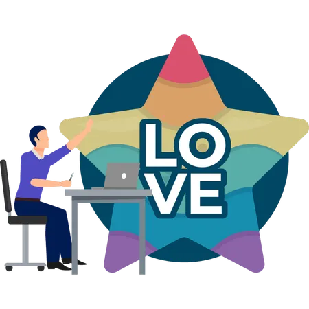 Man working star love on laptop  Illustration