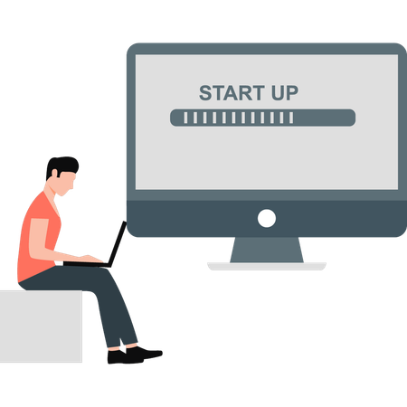 Man working startup business on laptop  Illustration