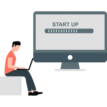 Boy Is Working Startup Business On Laptop Illustration