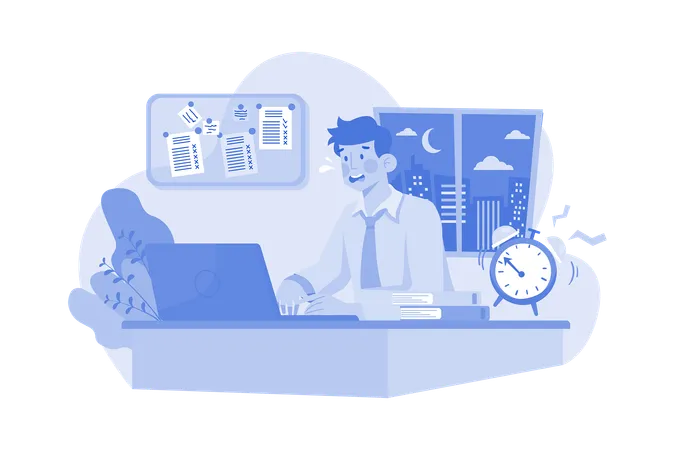 Man Working Till Late Hours  Illustration