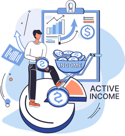 Man working to earn money show active income  Illustration