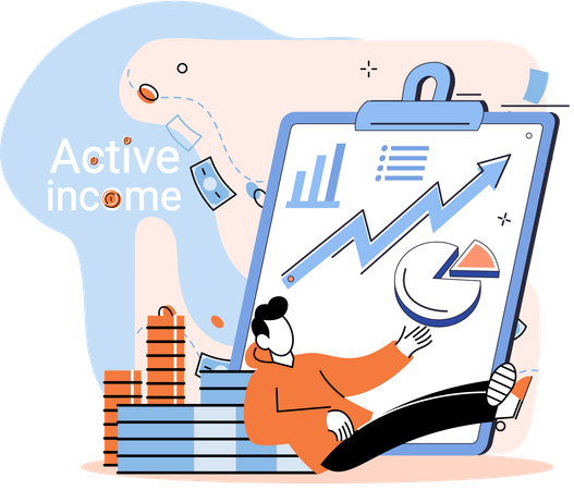 Man working to earn money show active income  Illustration