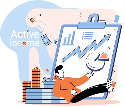 Man working to earn money show active income  Illustration