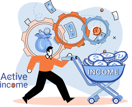 Man working to earn money show active income  Illustration