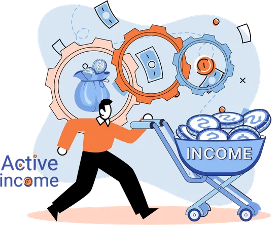 Man working to earn money show active income  Illustration