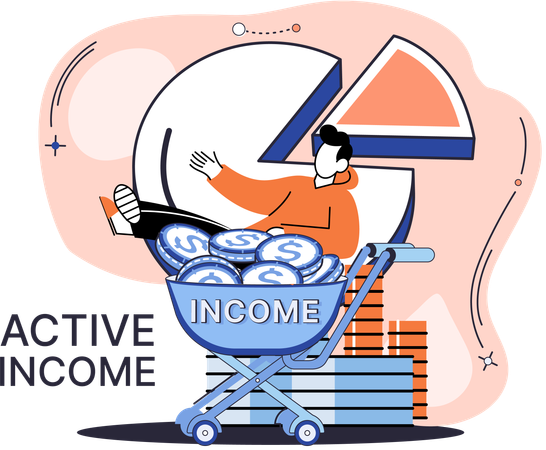 Man working to earn money show active income  Illustration