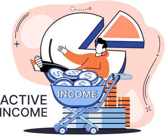 Man working to earn money show active income  Illustration