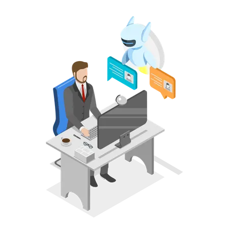 Man working using Artificial Intelligence  Illustration