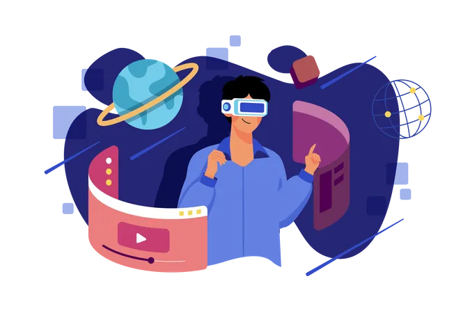 Man working using metaverse  Illustration