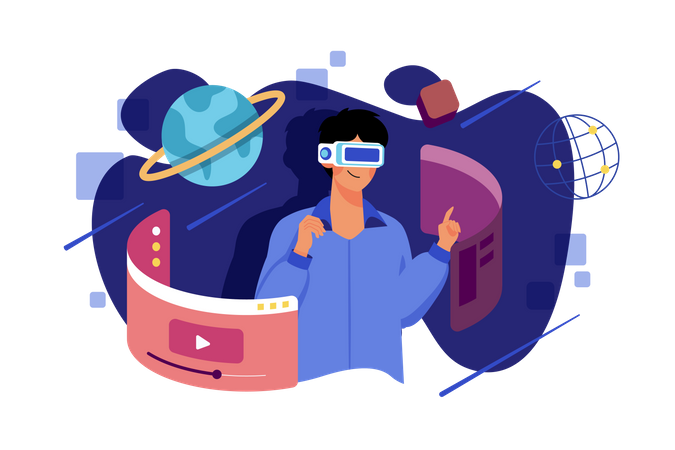 Man working using metaverse  일러스트레이션