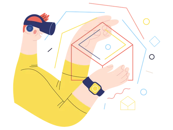 Man working using VR Tech Illustration