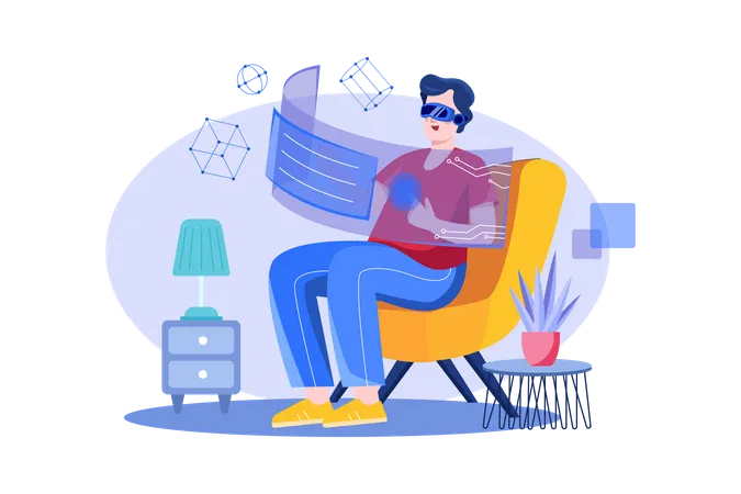 Man working using VR tech  Illustration