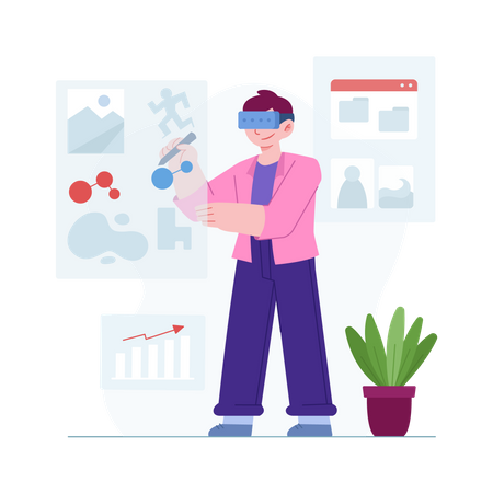 Man working using VR Tech  Illustration