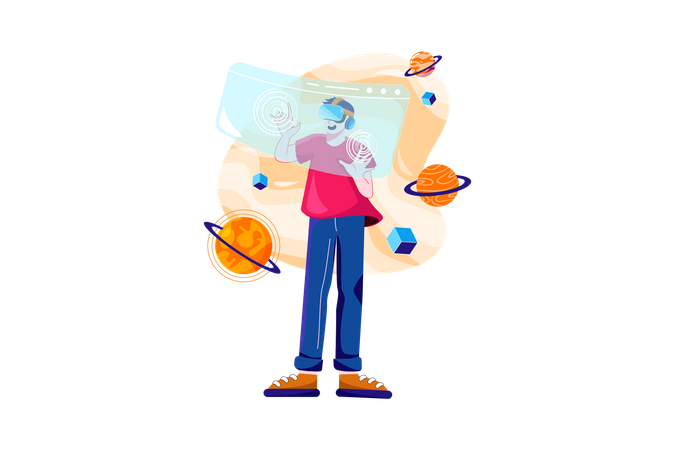 Man working using VR tech  Illustration