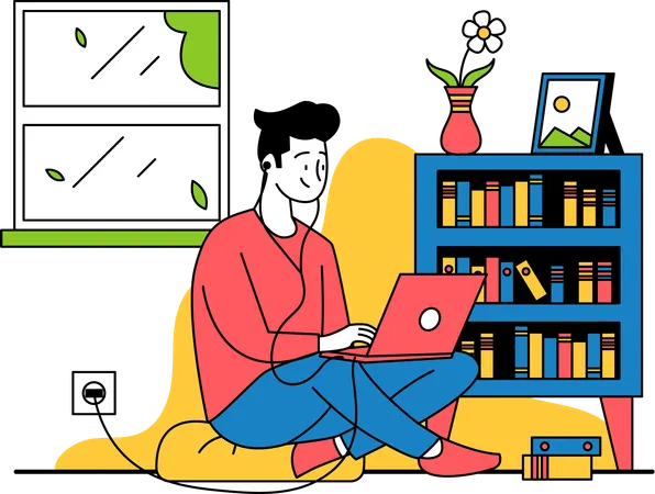 Man Working while listening to music  Illustration