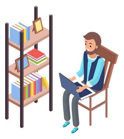 Man working while sitting at home  Illustration