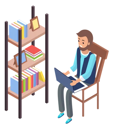 Man working while sitting at home  Illustration