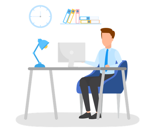Man working while sitting at office desk Illustration