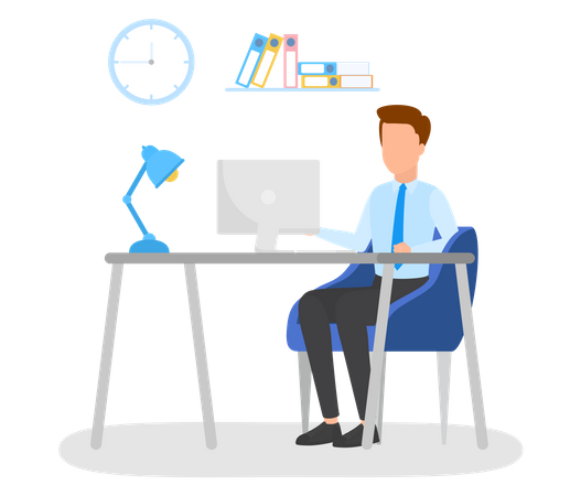 Man working while sitting at office desk  Illustration