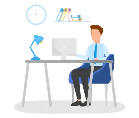 Man working while sitting at office desk  Illustration