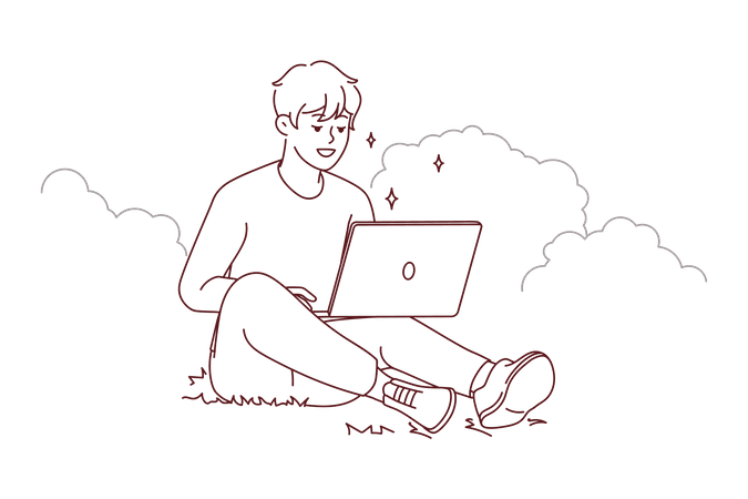 Man working while sitting in park  Illustration