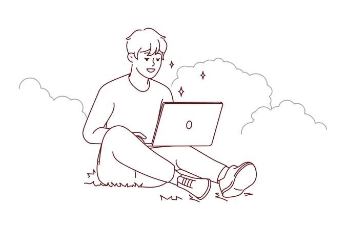 Man working while sitting in park  Illustration