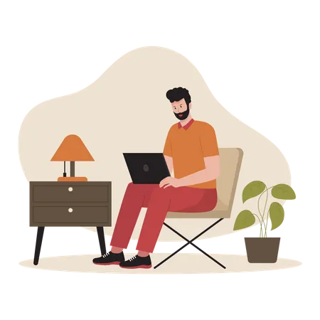 Man working while sitting on chair Illustration