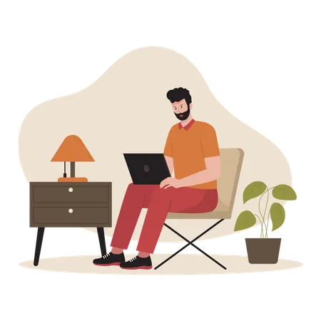 Man working while sitting on chair  Illustration