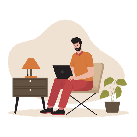 Man working while sitting on chair  Illustration