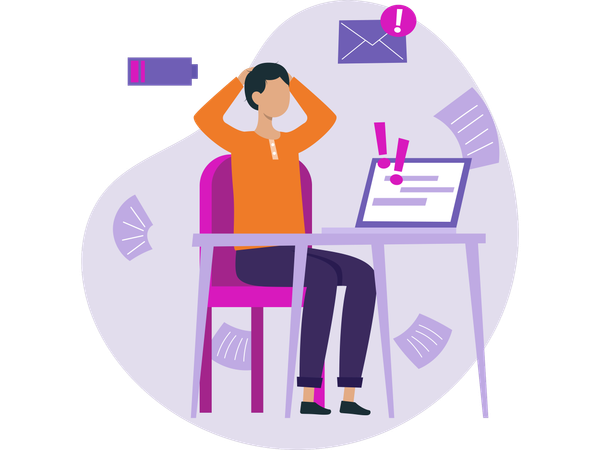 Man working while tired from Emotional Burnout  Illustration