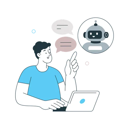 Man working with Ai Customer Service  Illustration