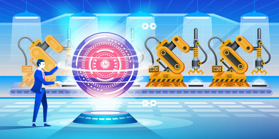 Man working with ai machinery  Illustration