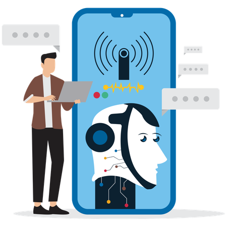 Man working with AI-powered Chatbot  Illustration